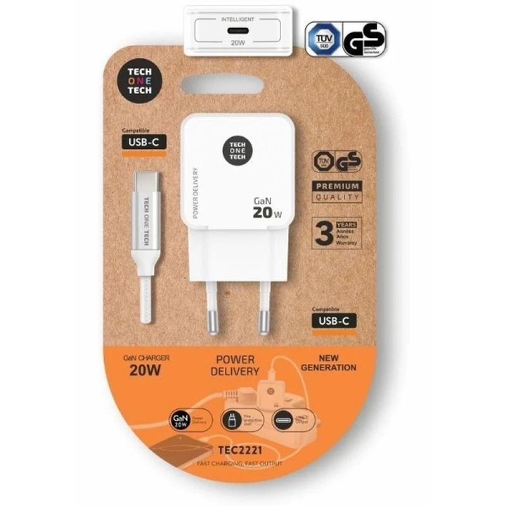 Cargador de Pared TECH ONE TECH - 20W GaN · Cable USB Tipo C · Blanco | CasadelaTinta
